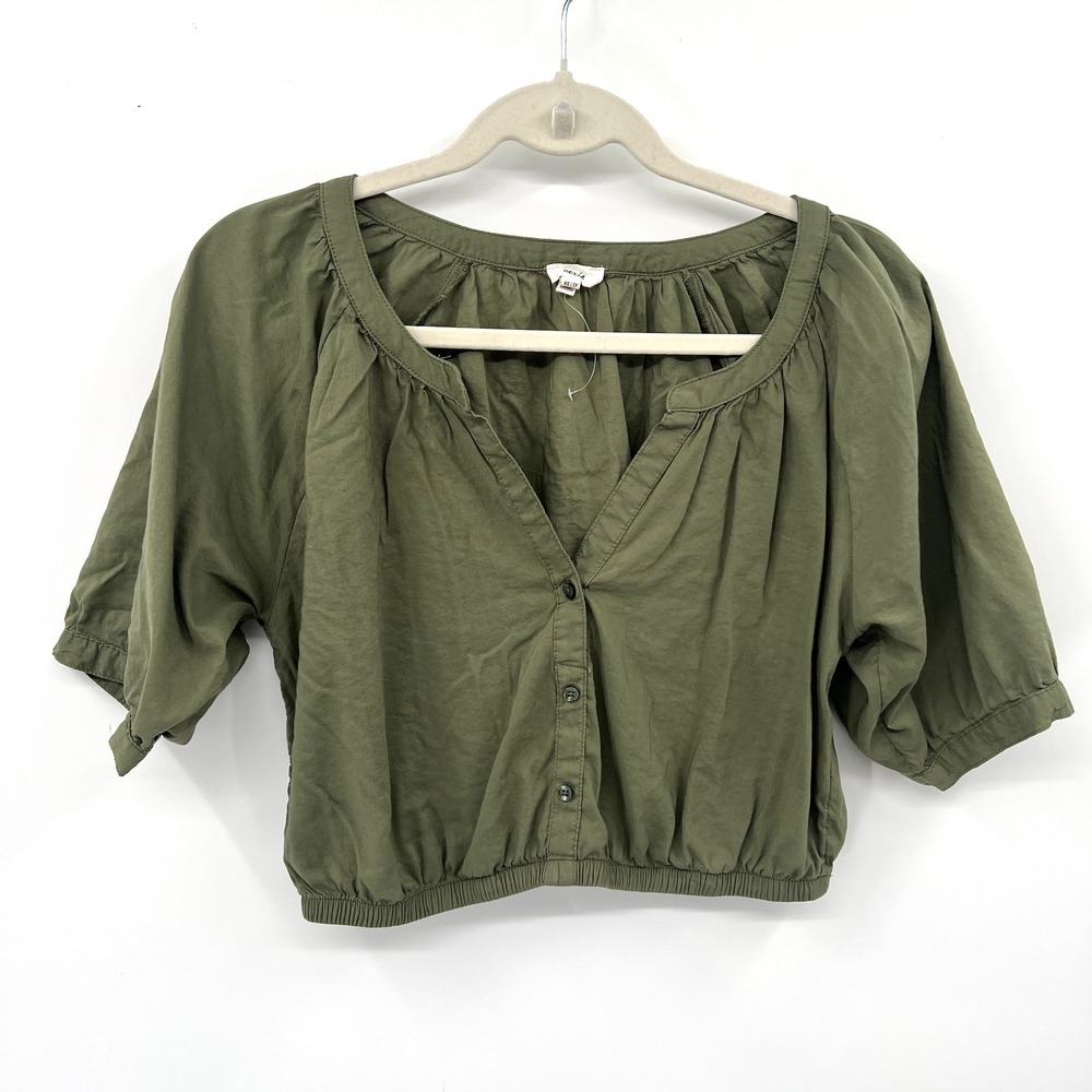 Aerie safari green button front cropped prairie top Cottagecore Fairy Grunge XS